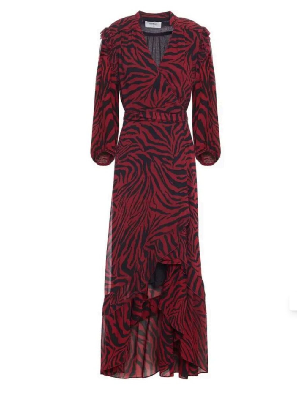 ba&sh selena asymmetric zebra-print georgette wrap dress claret sz 8